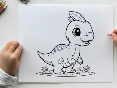 Cute baby dinosaur walking in nature flat design vector illustration