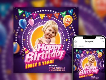 Free Colorful Kids Birthday Party Invitation Instagram Post Template preview picture