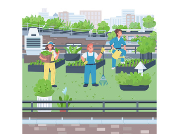 Woman gardeners flat color vector illustration preview picture