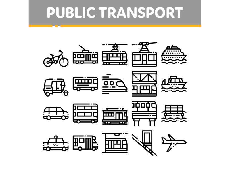 Public Transport Vector Line Icons Set