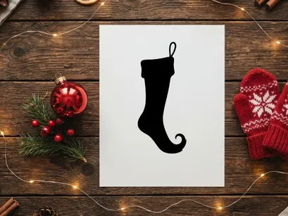 Meia de Natal preta isolada em fundo branco para decoração festiva