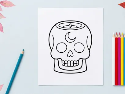 Halloween-Schädel mit gruseligen Augen und grinsenden Zähnen. Minimalistischer Cartoon-Schädel für festliche Designs und Horror-Themen.