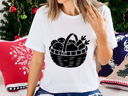 Rustic Harvest Basket with Fresh Vegetables Silhouette