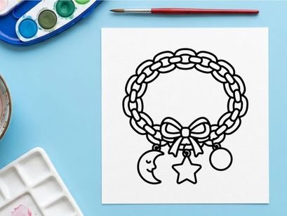 Charm bracelet line art illustration. Jewelry accessory with moon and star pendants.