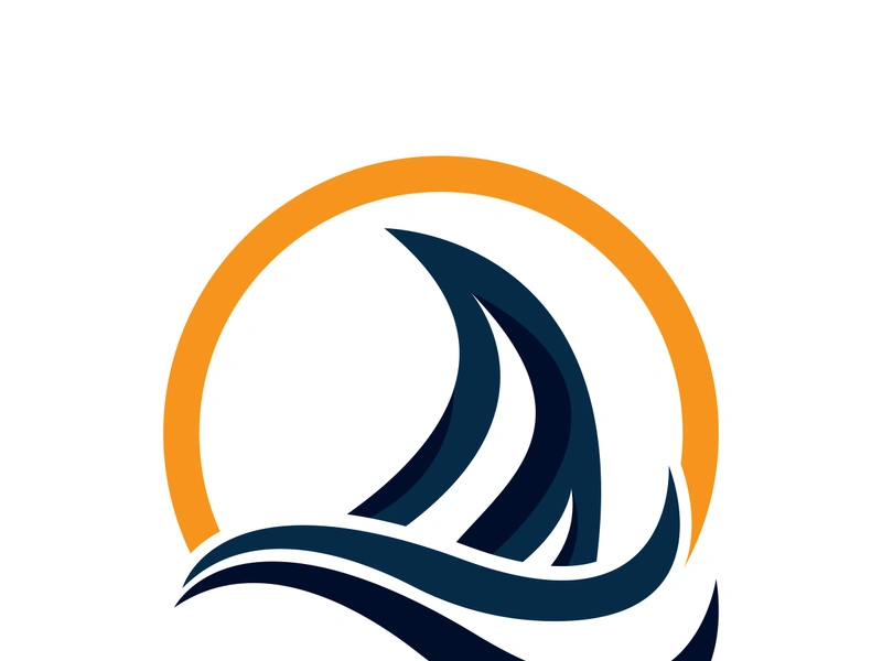 Sailboat boat on sea ocean wave with logo design simple ship