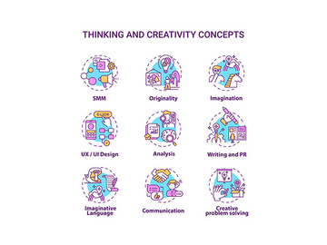 Thinking and creativity concept icons set preview picture