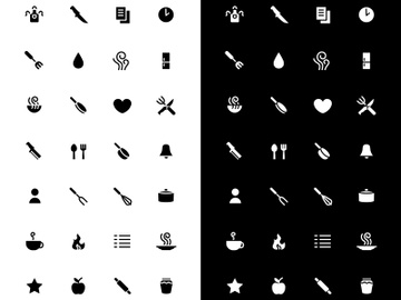 Cooking glyph icons set for night and day mode preview picture