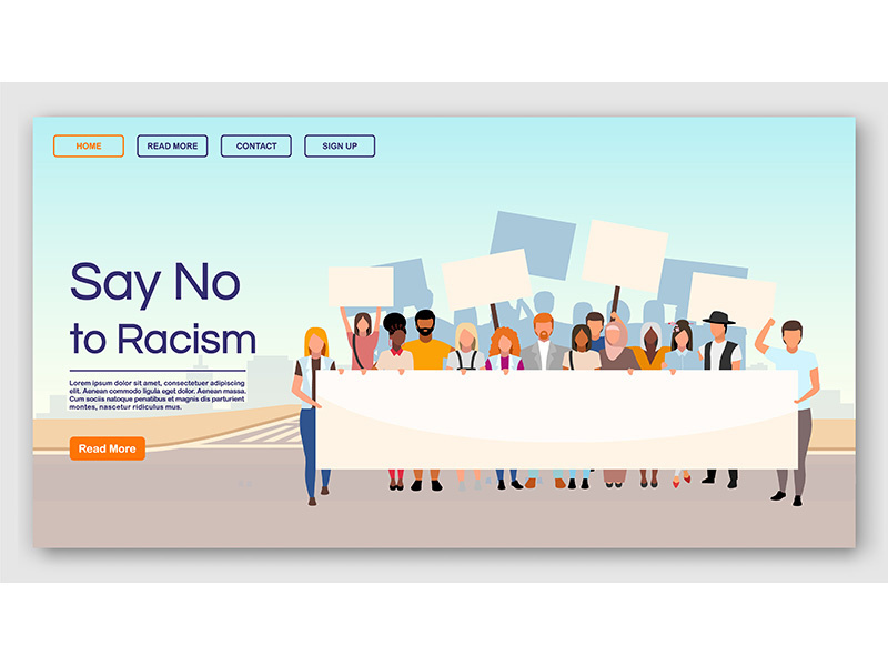 Say no to racism landing page vector template