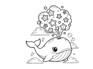 Whale blowing stars vector illustration flat design preview picture