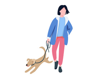 Man walking with dog flat color vector faceless character preview picture