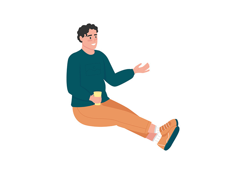 Man relaxing with drink semi flat color vector character