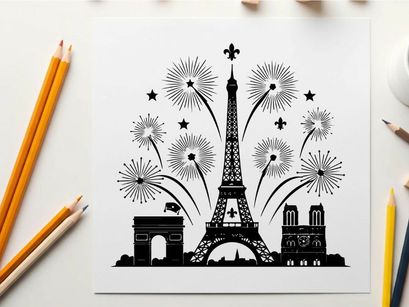 ilustrasi vektor perayaan kembang api menara eiffel