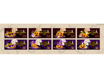 Happy halloween party flat banner vector templates set preview picture