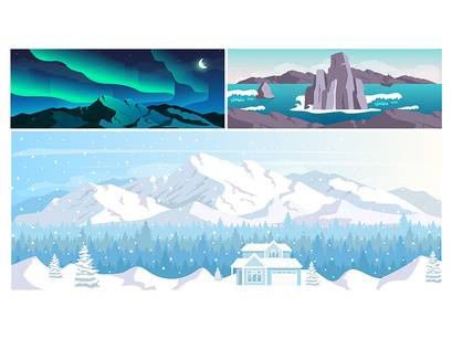 Panoramic landscape illustrations bundle