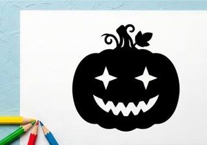Abóbora Feliz de Halloween com Rosto Esculpido e Caule Enrolado