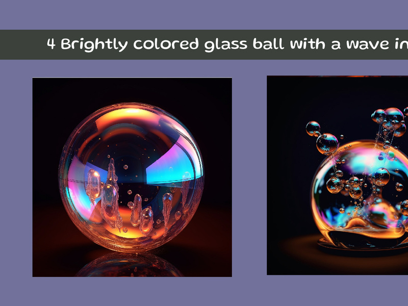 Brightly colored glass ball with a wave inside