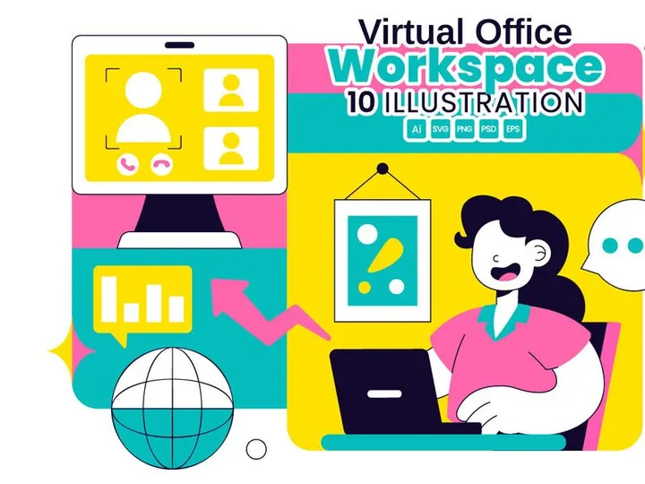 10 Virtual Office Workspace Illustration