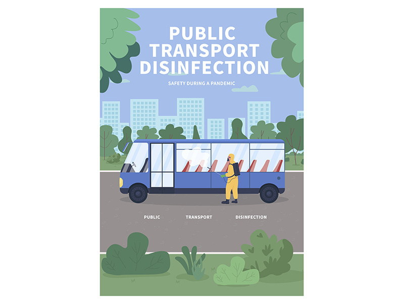 Public transport disinfection poster flat vector template