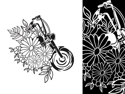 Flower x Motorcycle art Vector Bundle