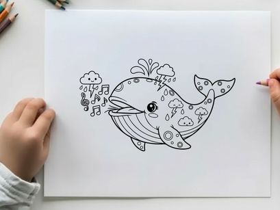 Whale singing music notes underwater vector illustration