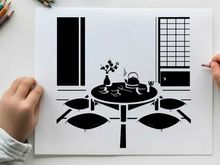 Silhouette of a minimalist japanese tea room setting