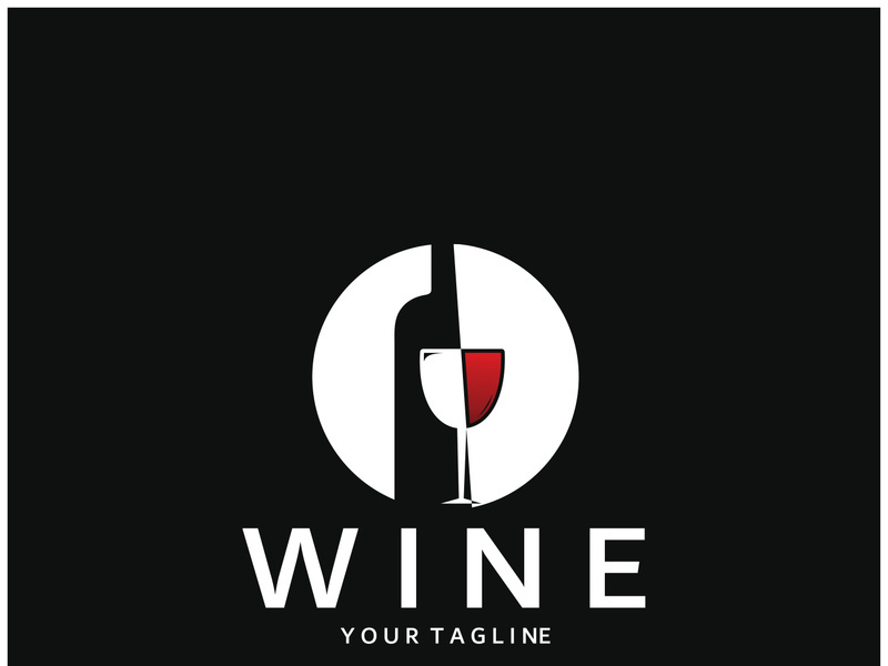 Wine logo with wine glasses and bottles.for night clubs,bars,cafe and wine shops.
