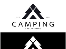 vintage and retro tent logo, camping. With tent, tree and bonfire sign. adventurers, scouts, climbers, camping equipment center
