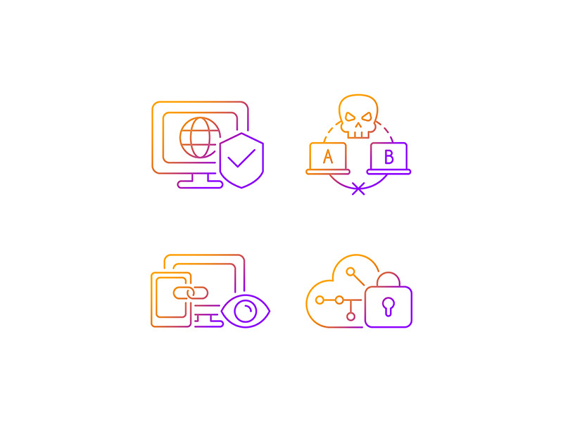 Internet privacy gradient linear vector icons set