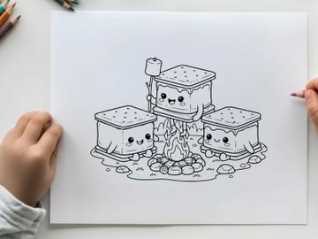 Cute marshmallow toasting campfire vector illustration preview picture