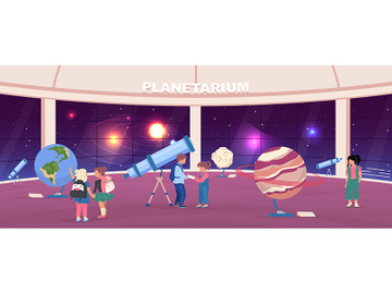 School excursion to planetarium flat color vector illustration preview picture