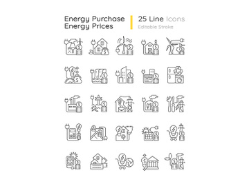 Energy purchase linear icons set preview picture