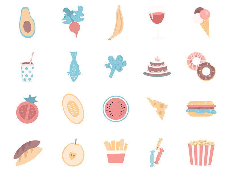 Food flat color vector objects