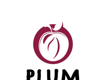 plum fruit logo with leaves, design of plum plantation, fruit shop, plum products, with simple vector editing