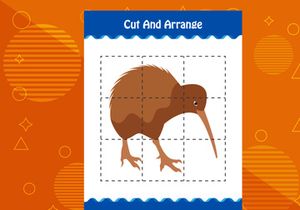 10 Pages Cut and arrange with a bird worksheet for kids. Educational game for children