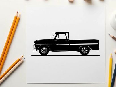Silhouette of a classic pickup truck with a single cab