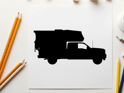 Silhouette of a large delivery truck with a boxy cargo area silhouette