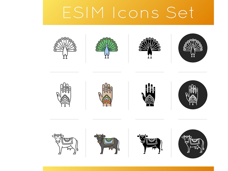 Indian culture icons set