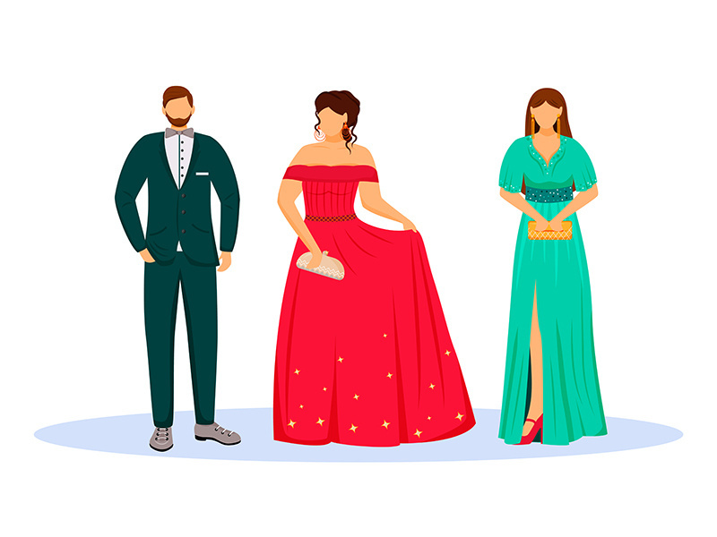 People in black tie suits flat color vector illustration