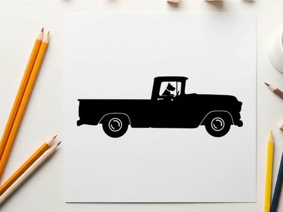 Silhouette of a classic pickup truck with a driver