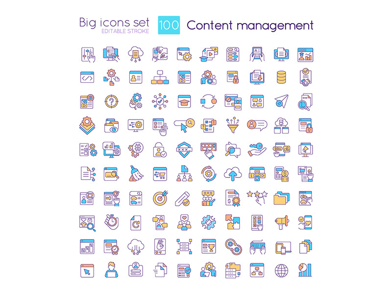 Content management RGB color icons set