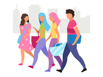 Group of people walking street flat vector illustration preview picture