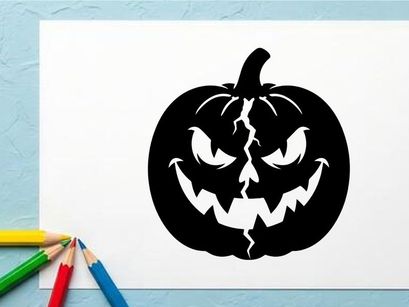 Menacing Halloween Jack-o'-Lantern with Evil Expression and Cracks