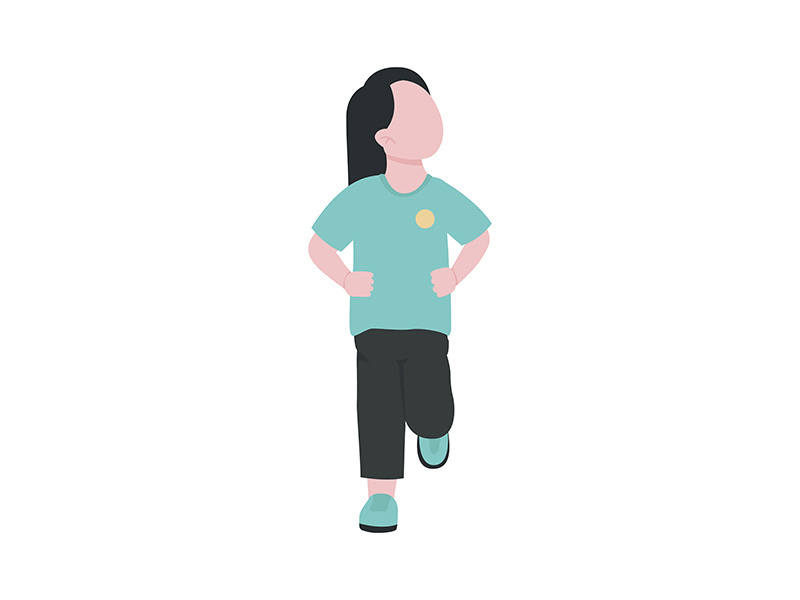Female kid wearing kindergarten uniform semi flat color vector character