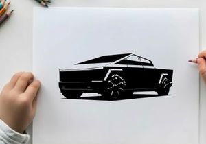 Silhouette of a futuristic electric pickup truck with angular design