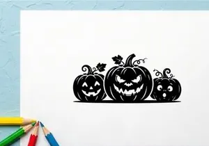 Halloween Jack-o'-lanterns with spooky faces for festive decoration