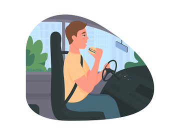 Distracted driving 2D vector web banner, poster preview picture
