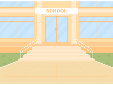 Daylight empty school entrance flat color vector illustration preview picture
