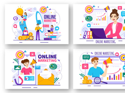 13 Digital Online Marketing Illustration
