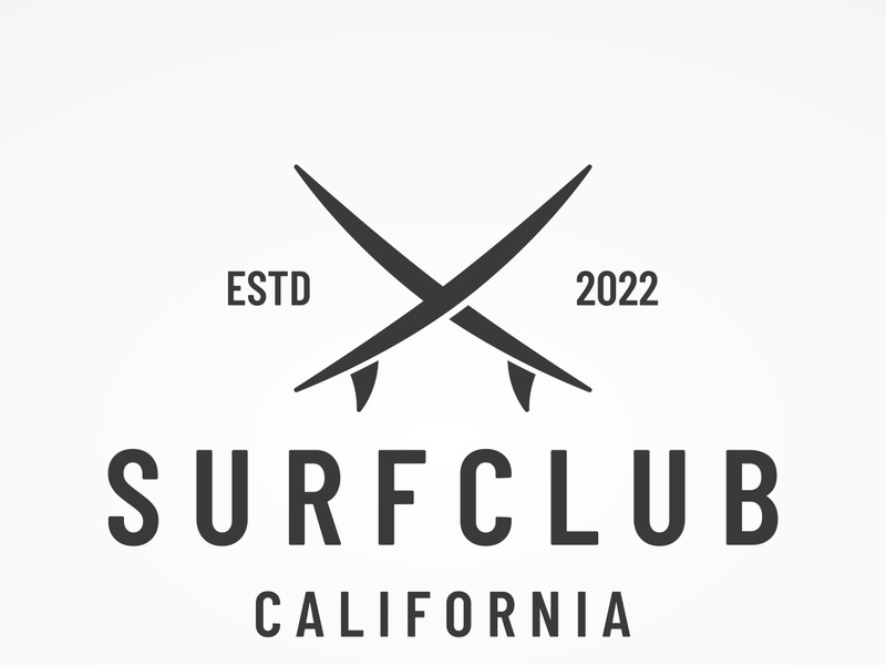 Vintage surfboard logo,surfing on summer beach.For business,badge,holiday, ,label,emblem.
