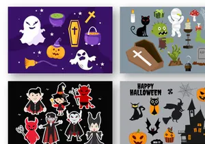 20 Set Halloween Elements Vector Illustration